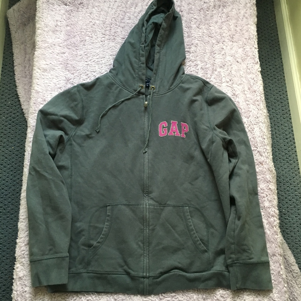 GUC Zip Up Grey Gap Hoodie Jacket with pink logo